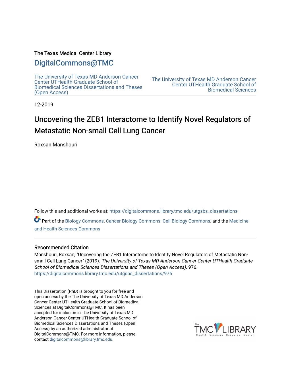 Uncovering the ZEB1 Interactome to Identify Novel Regulators of Metastatic Non-Small Cell Lung Cancer