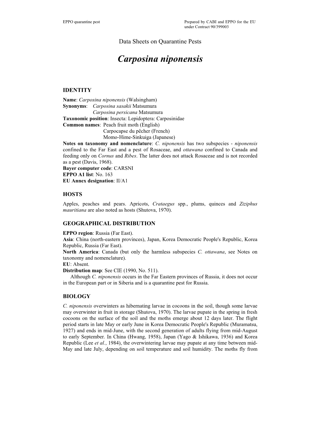 Data Sheet on Carposina Niponensis