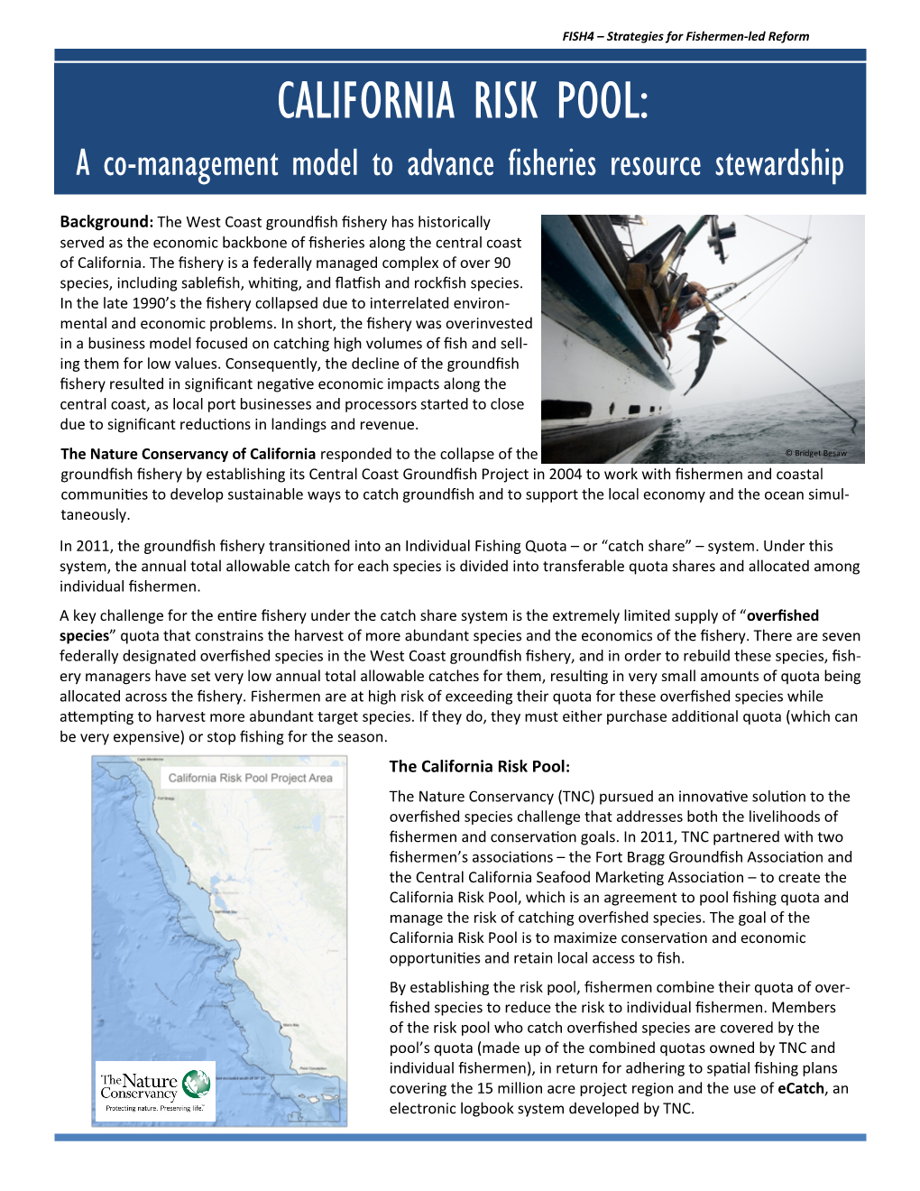 CALIFORNIA RISK POOL: a Co-Management Model to Advance Fisheries Resource Stewardship