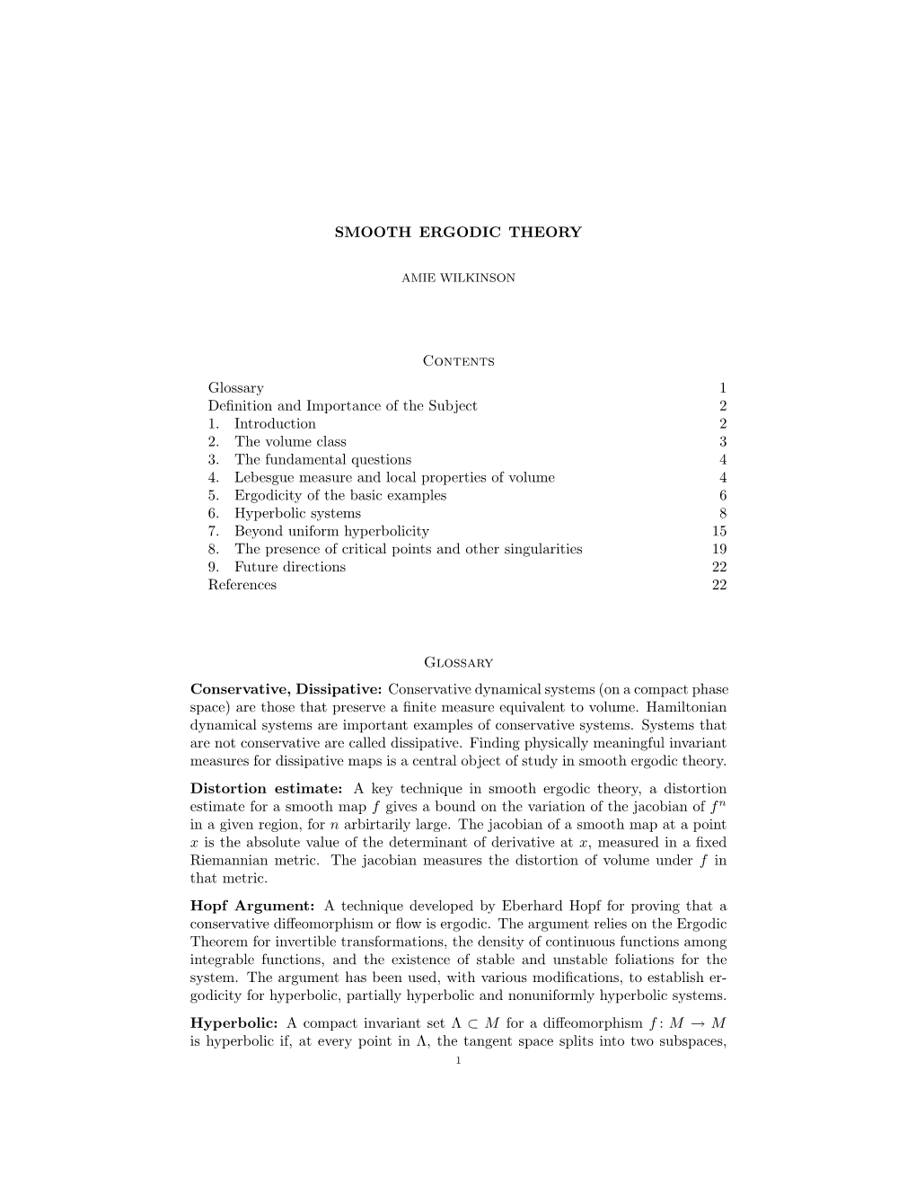 SMOOTH ERGODIC THEORY Contents Glossary 1 Definition And