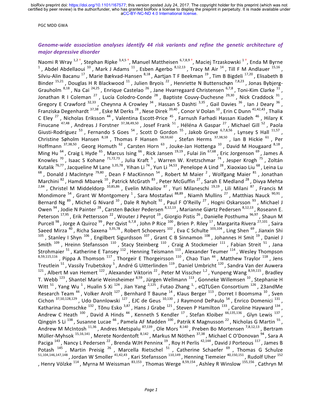 Genome-Wide Association Analyses Identify 44 Risk Variants and Refine