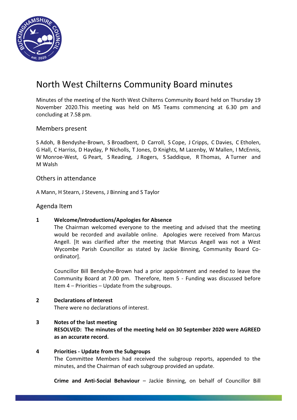 (Public Pack)Minutes Document for North West Chilterns Community