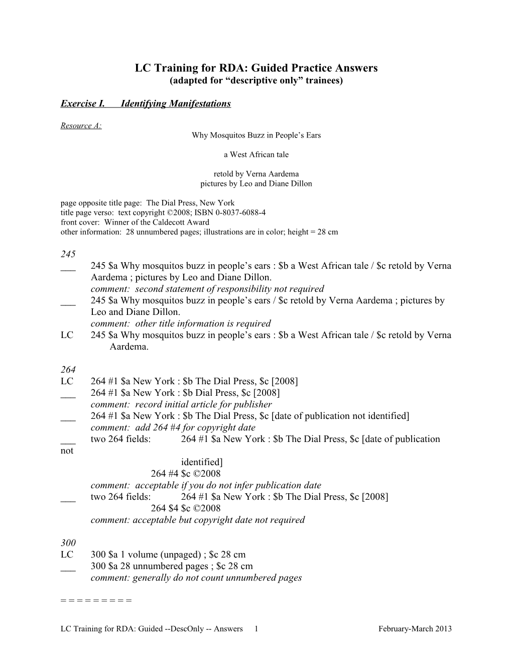 LC Training for RDA: Guided Practice Answers