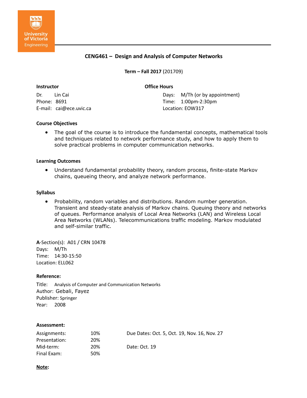 CENG461 Design and Analysis of Computer Networks