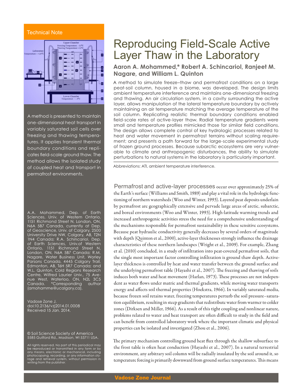 Reproducing Field-Scale Active Layer Thaw in the Laboratory Aaron A