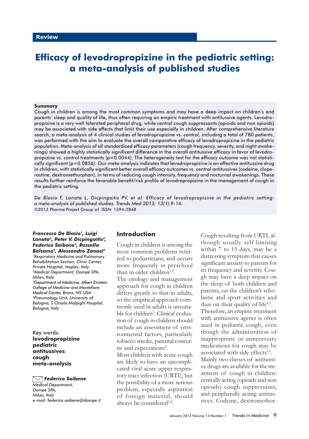 Efficacy of Levodropropizine in the Pediatric Setting: a Meta-Analysis of Published Studies