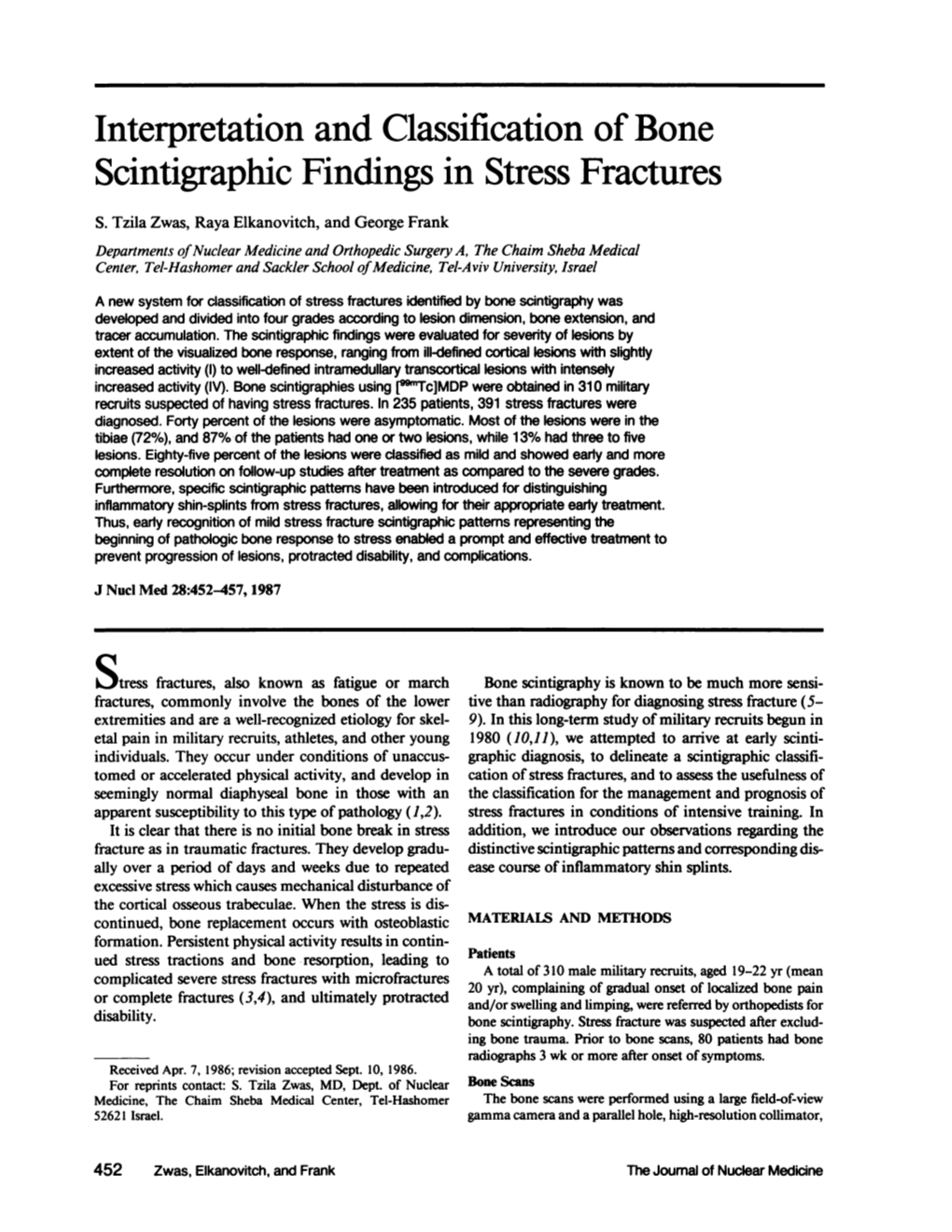 Interpretation and Classification of Bone Scintigraphic Findings in Stress Fractures