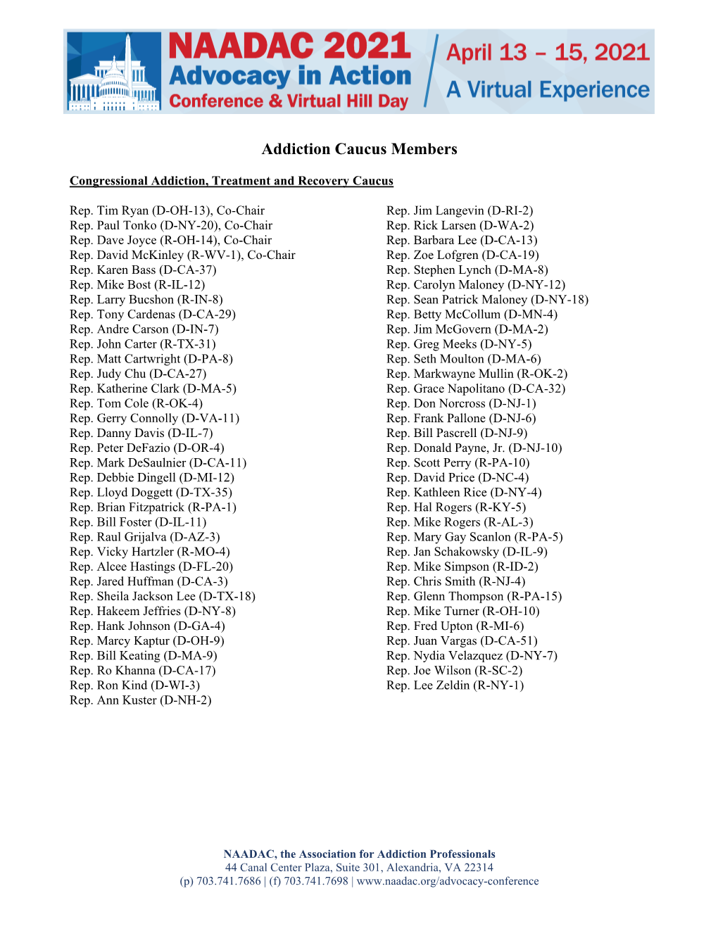 Addiction Caucus Members