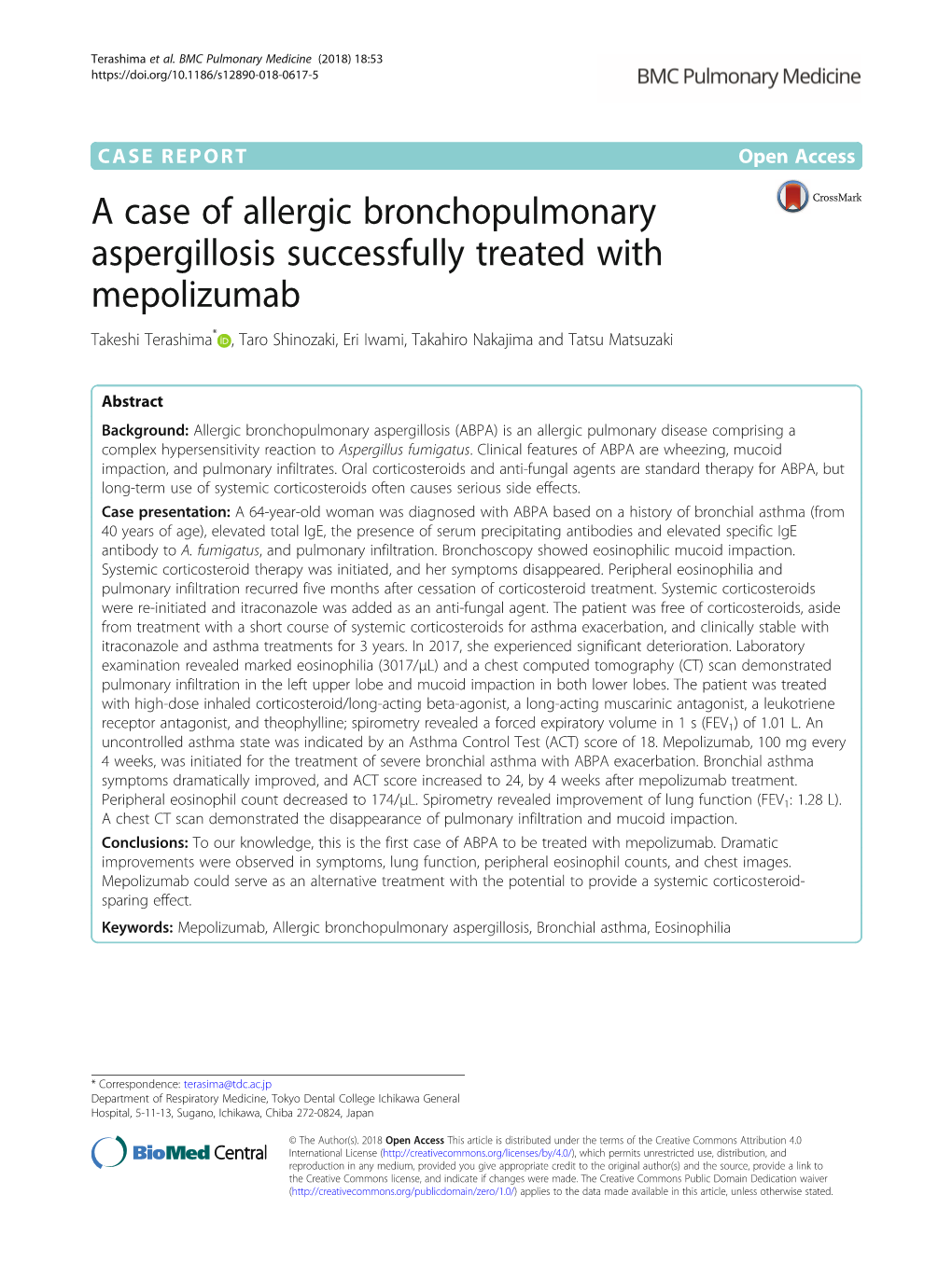 A Case of Allergic Bronchopulmonary Aspergillosis Successfully Treated