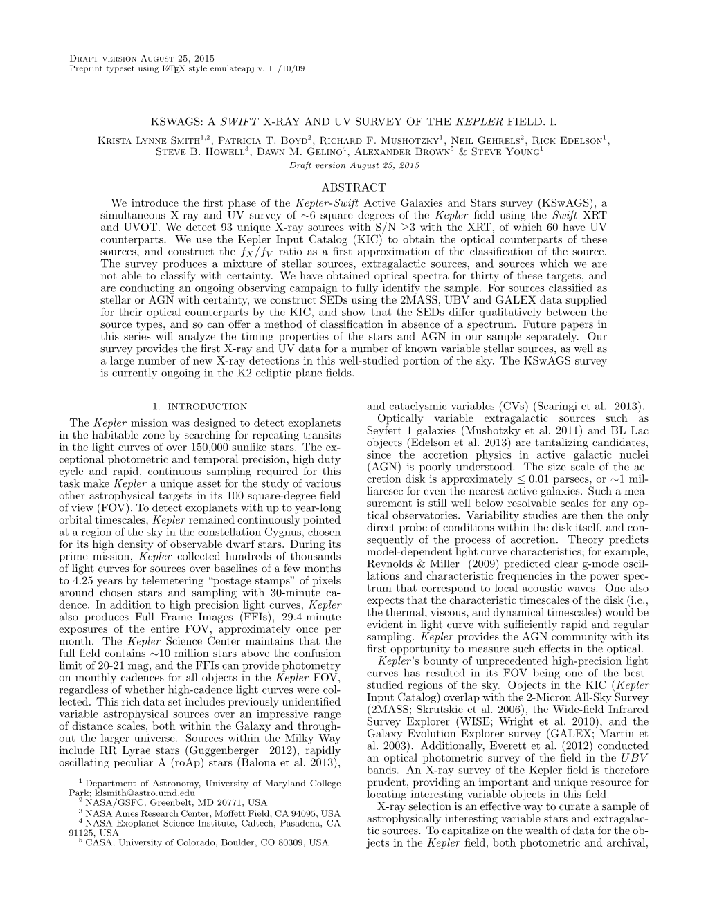 Kswags: a Swift X-Ray and Uv Survey of the Kepler Field. I