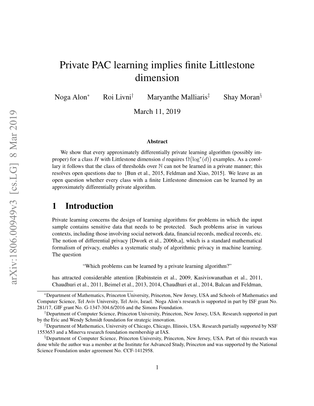 Private PAC Learning Implies Finite Littlestone Dimension Arxiv