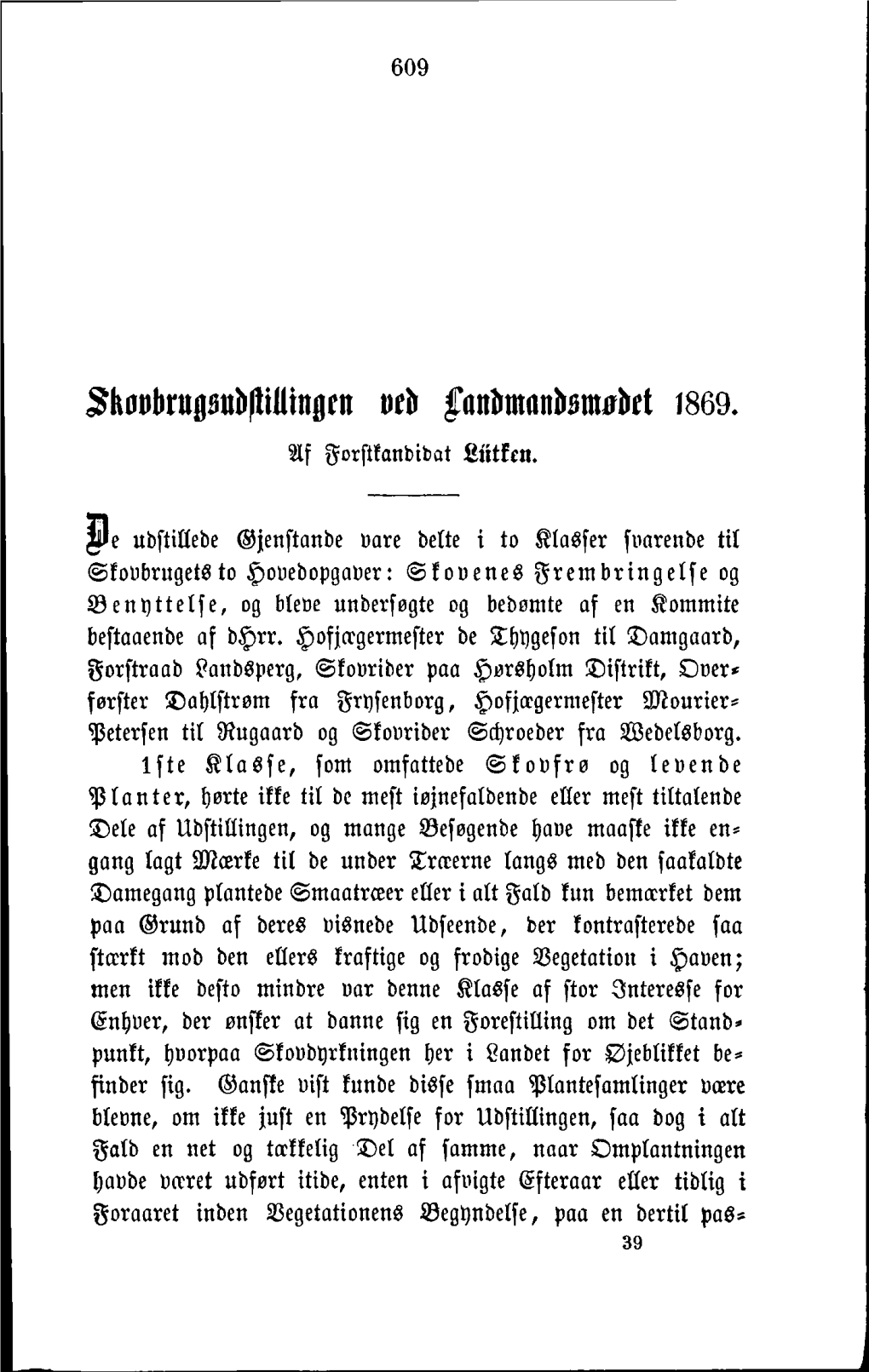 Skovbrugsudmingen Ved Lav-Mandsmodet 1869. Af Forstkandidat Lutken