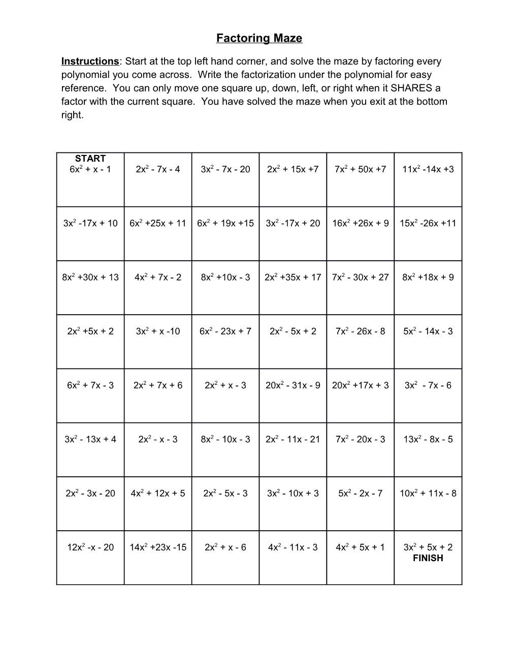 Factoring Maze