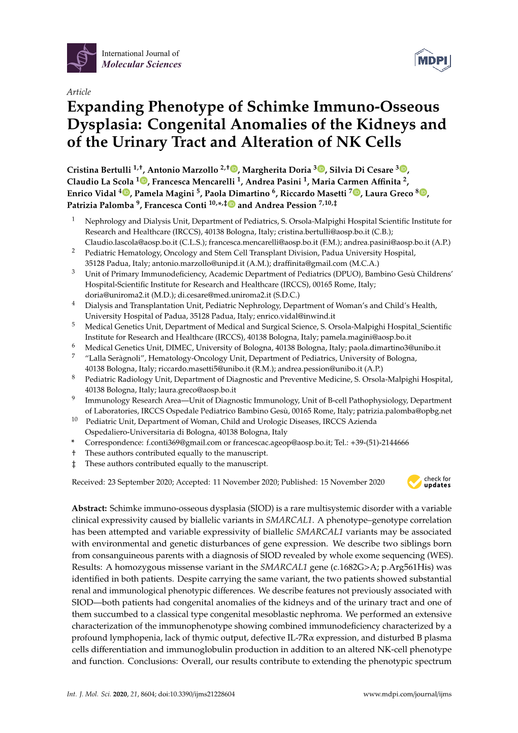 Expanding Phenotype of Schimke Immuno-Osseous Dysplasia: Congenital Anomalies of the Kidneys and of the Urinary Tract and Alteration of NK Cells