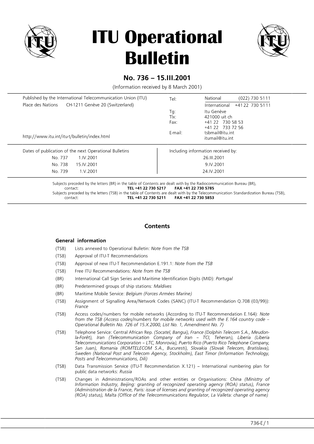 ITU Operational Bulletin