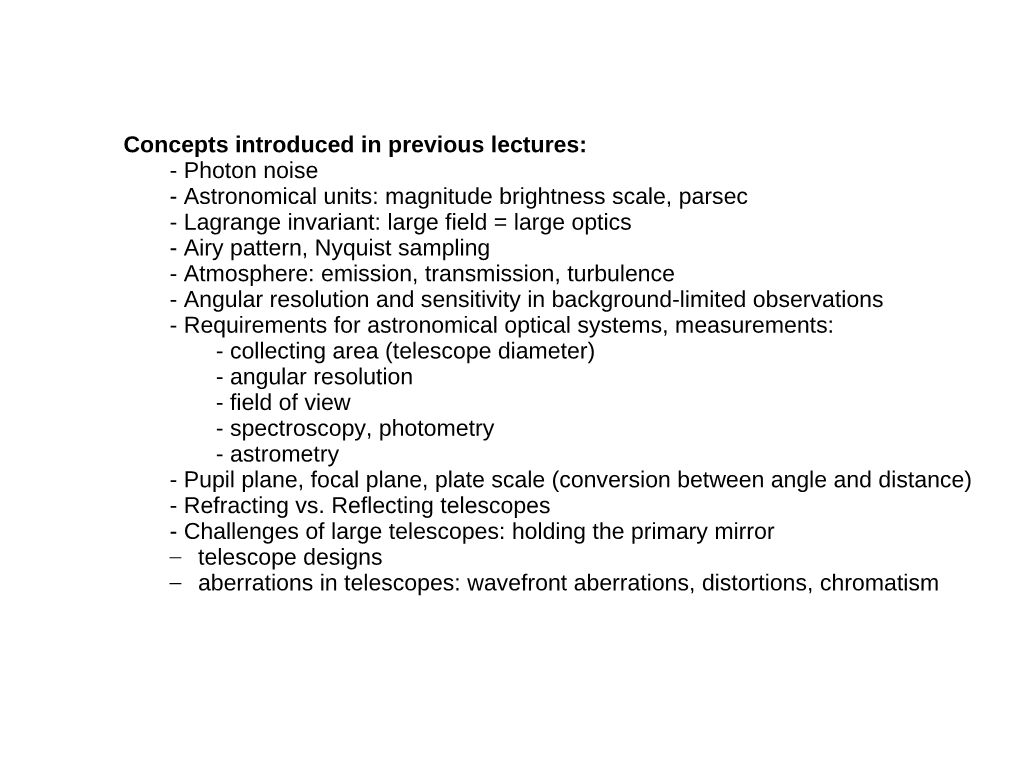 Concepts Introduced in Previous Lectures
