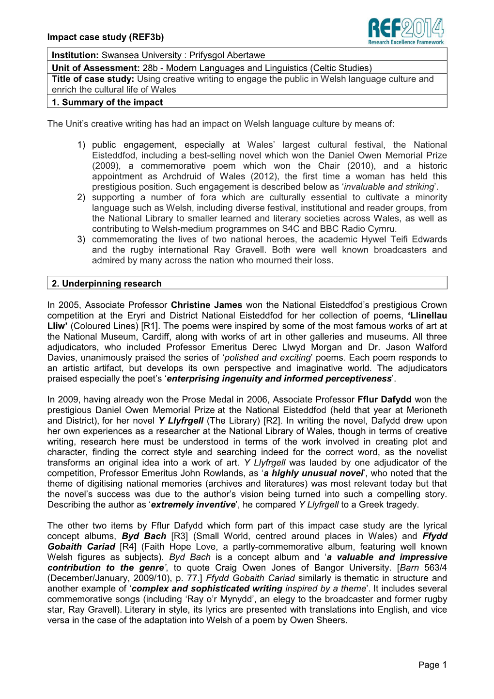 Impact Case Study (Ref3b) Institution: Swansea University : Prifysgol