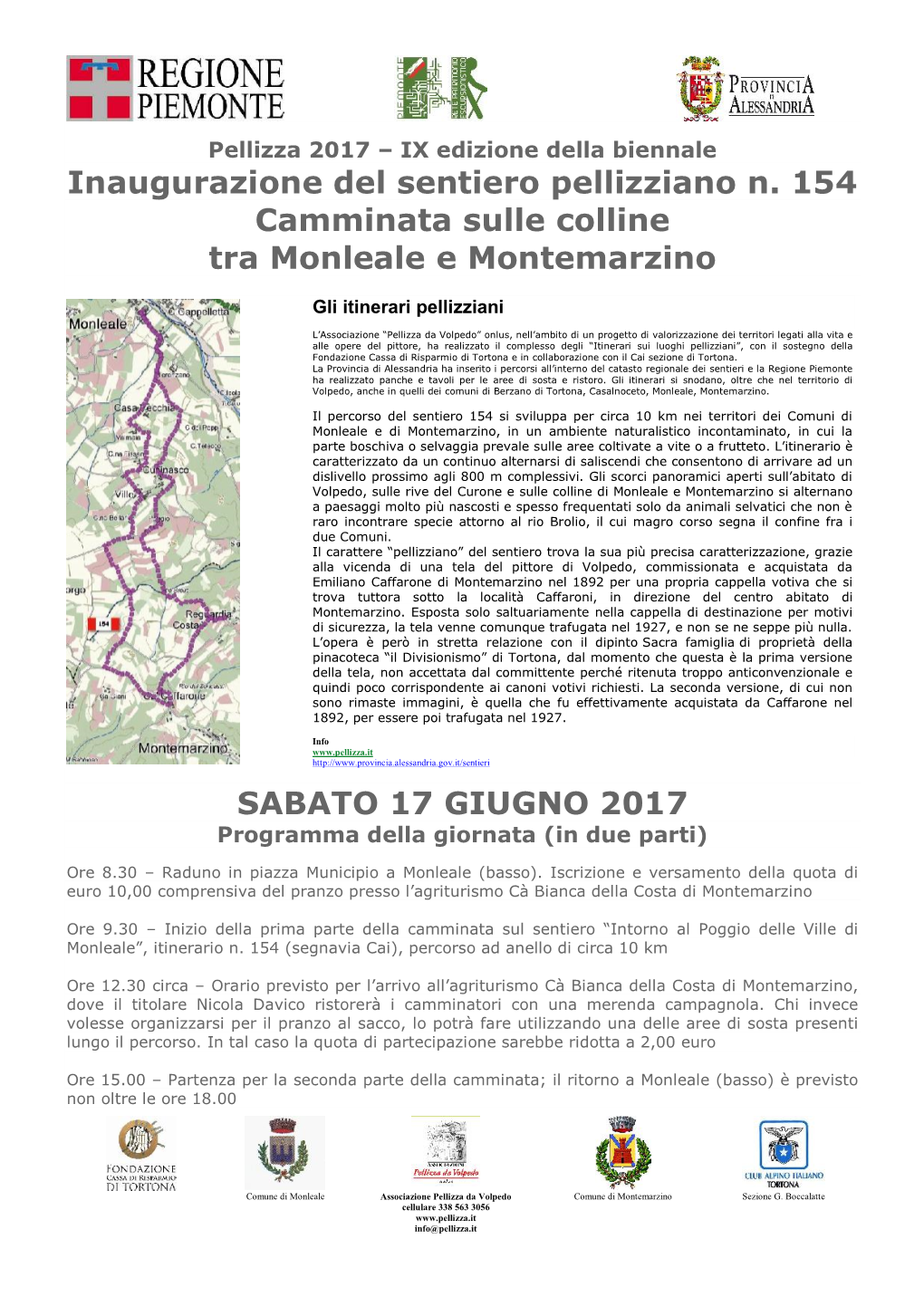 Inaugurazione Del Sentiero Pellizziano N. 154 Camminata Sulle Colline Tra Monleale E Montemarzino