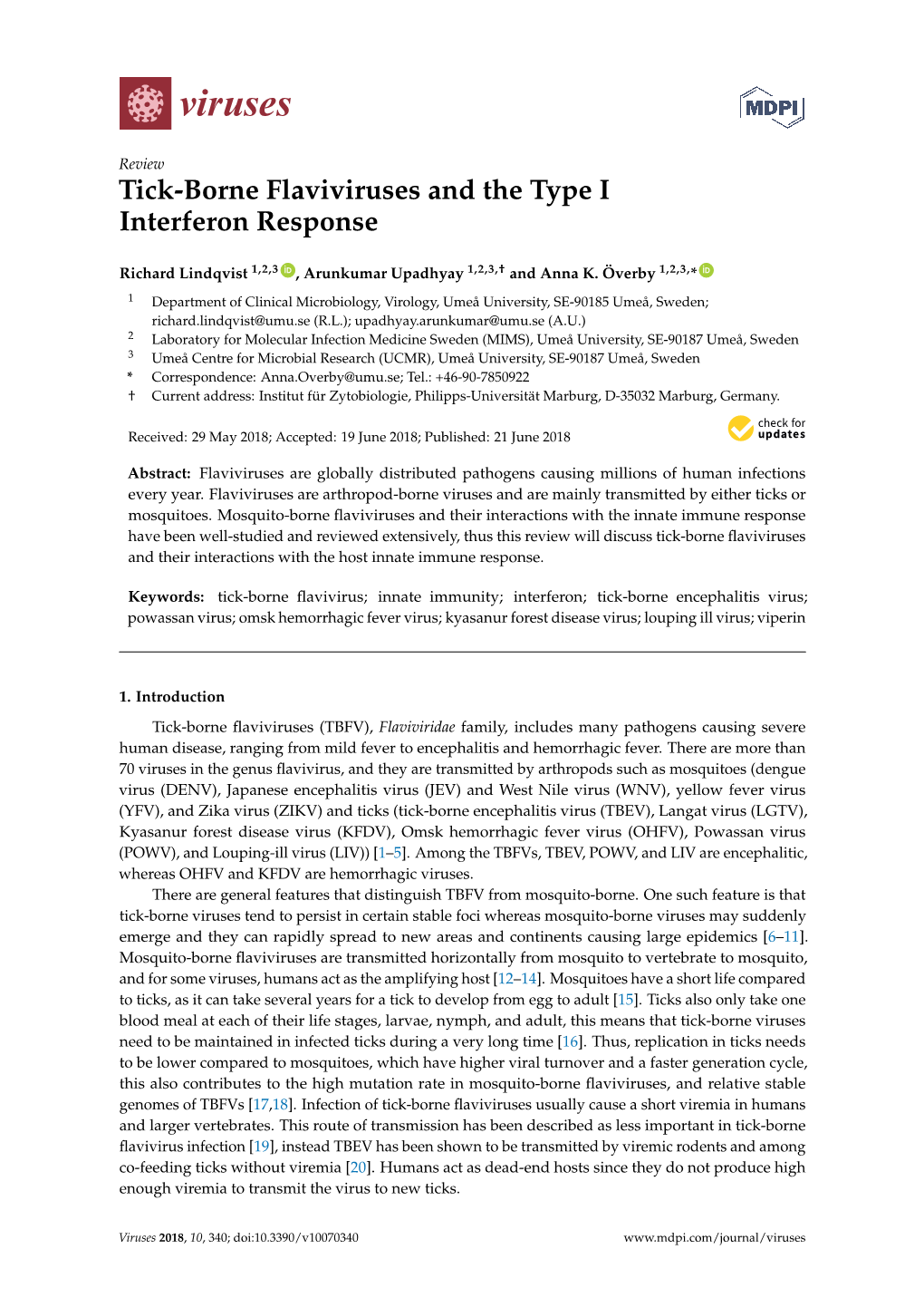 Tick-Borne Flaviviruses and the Type I Interferon Response