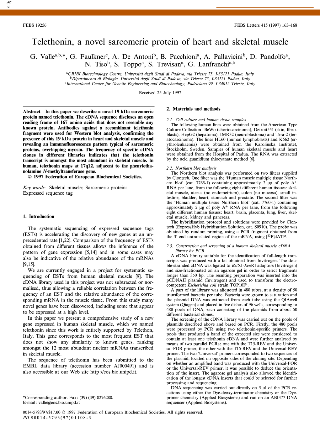 Telethonin, a Novel Sarcomeric Protein of Heart and Skeletal Muscle G