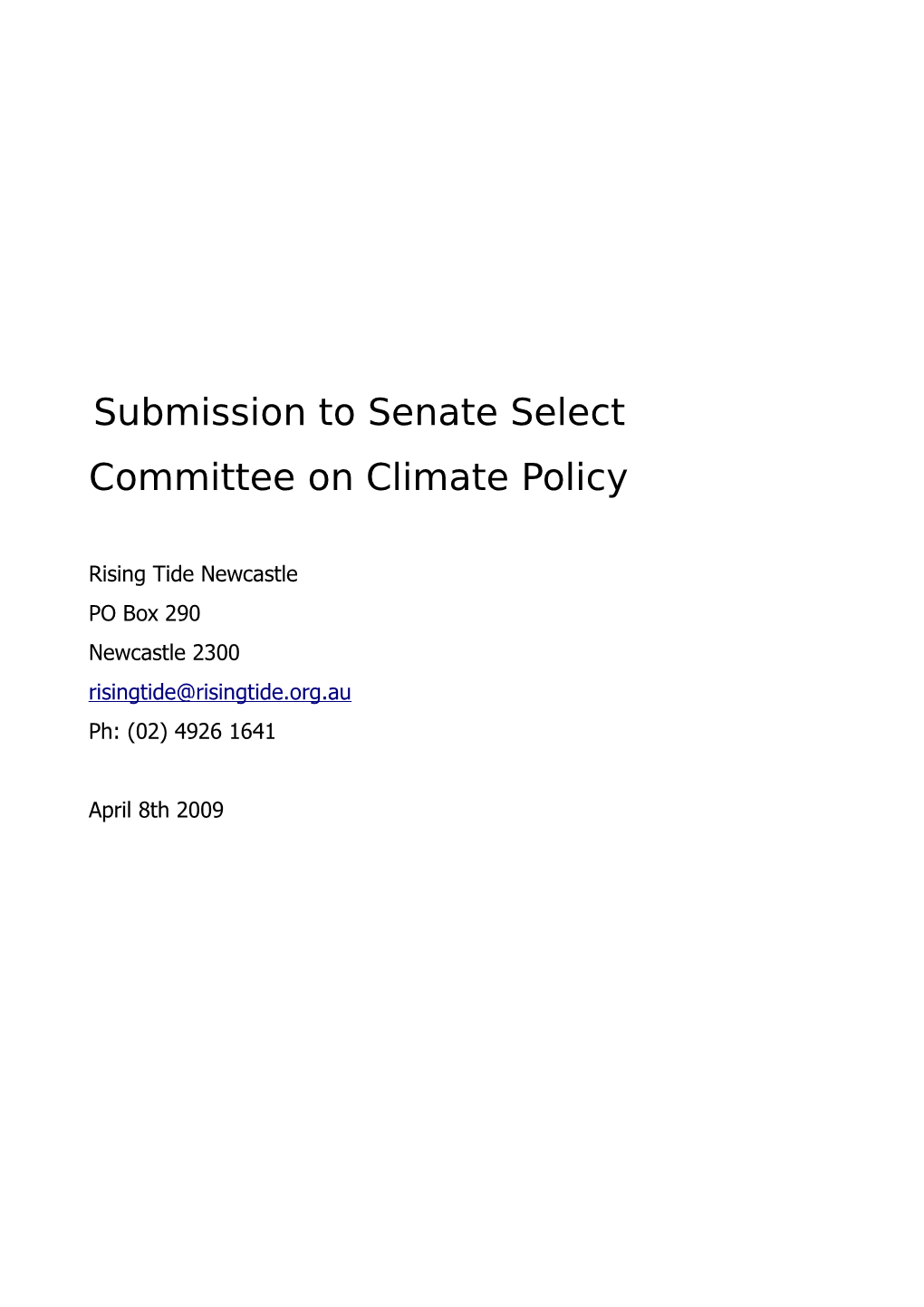 Submission: Senate Select Committee on Climate Policy