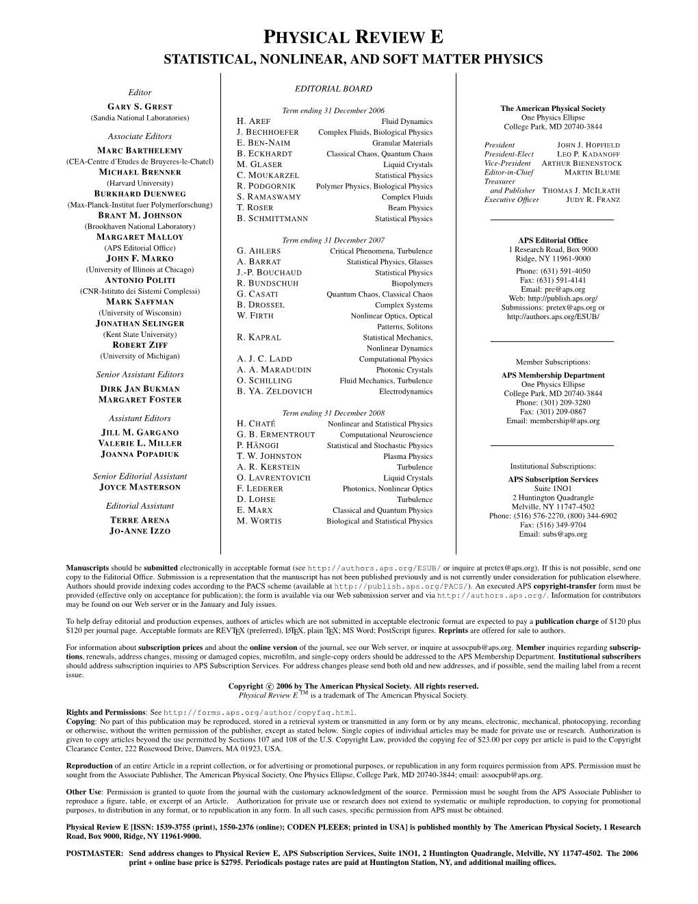 Physical Review E Statistical, Nonlinear, and Soft Matter Physics