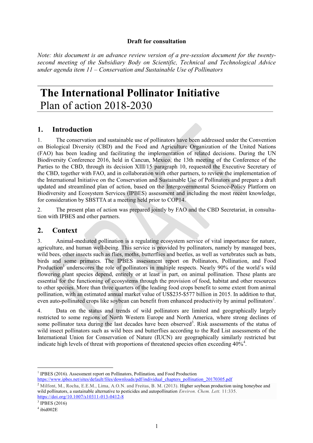 The International Pollinator Initiative Plan of Action 2018-2030