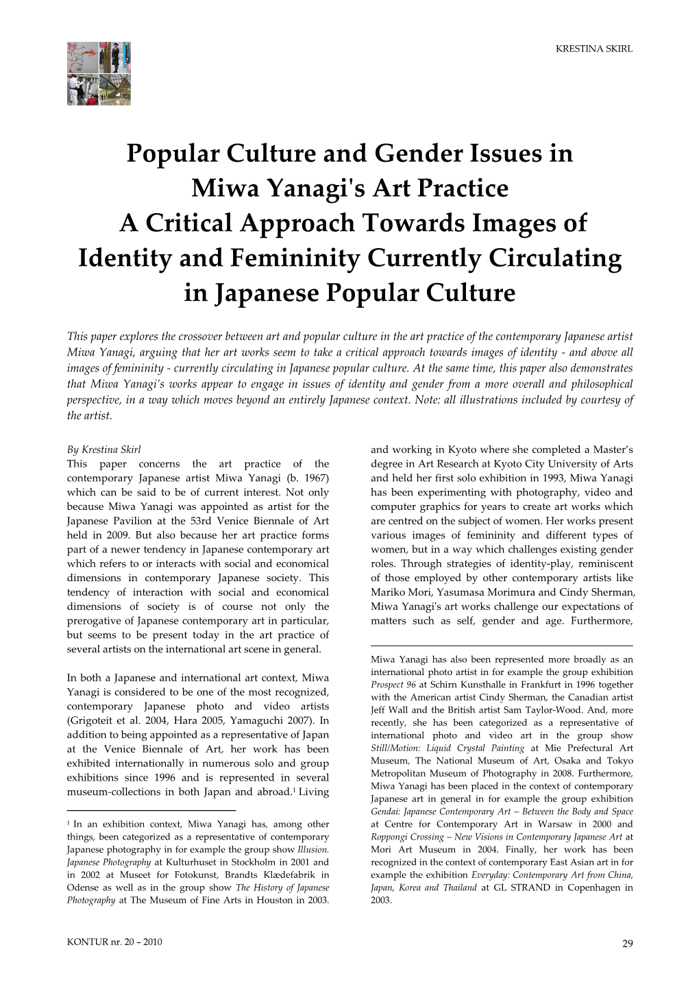 Popular Culture and Gender Issues in Miwa Yanagi's Art Practice A