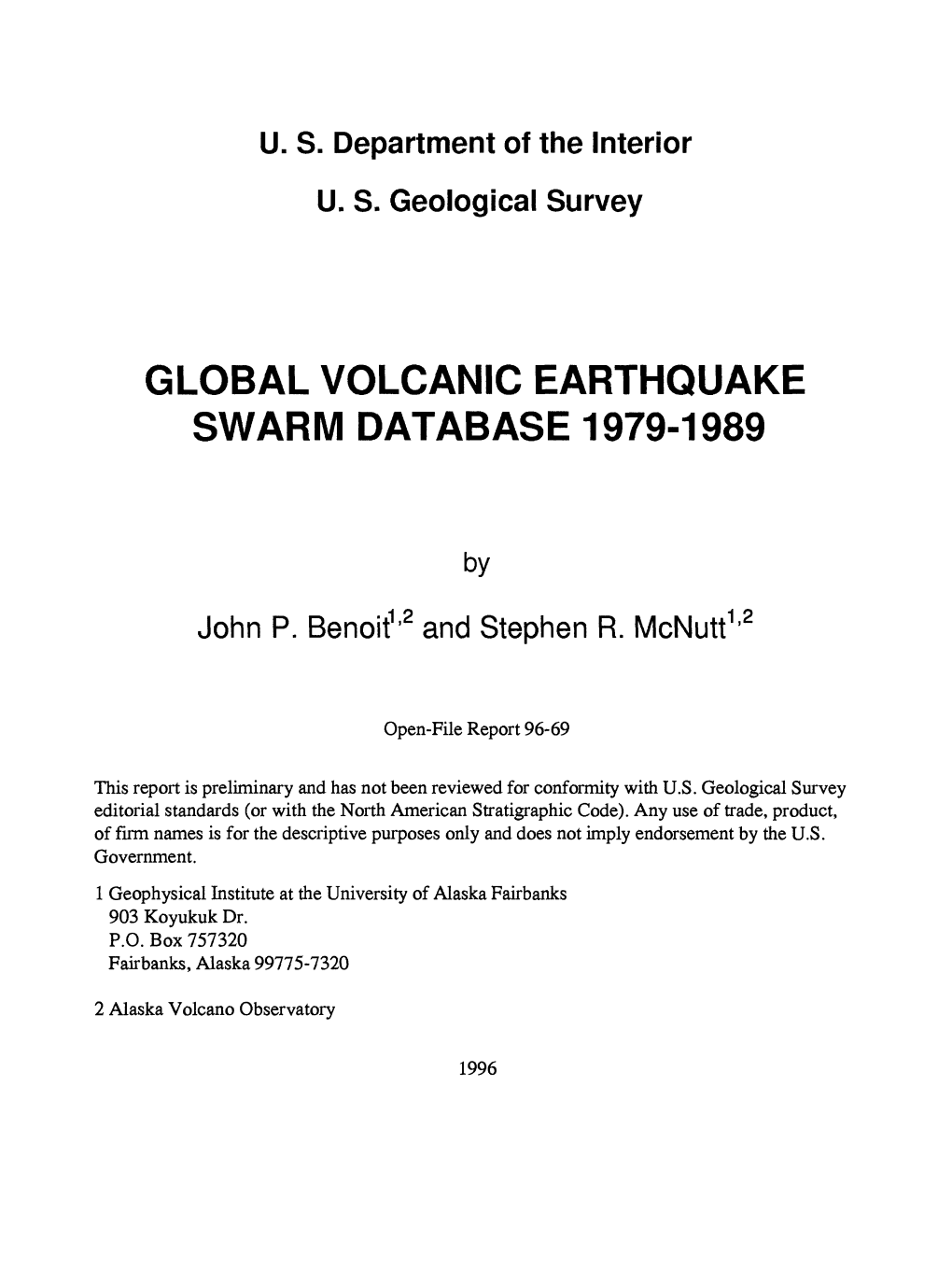 Global Volcanic Earthquake Swarm Database 1979-1989