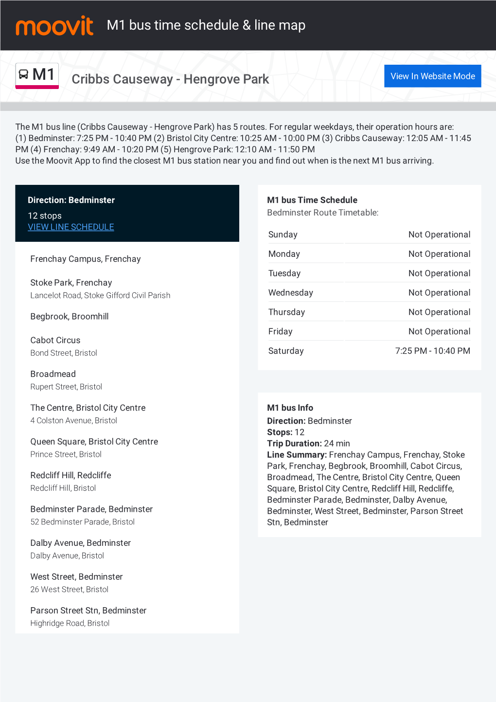 M1 Bus Time Schedule & Line Route