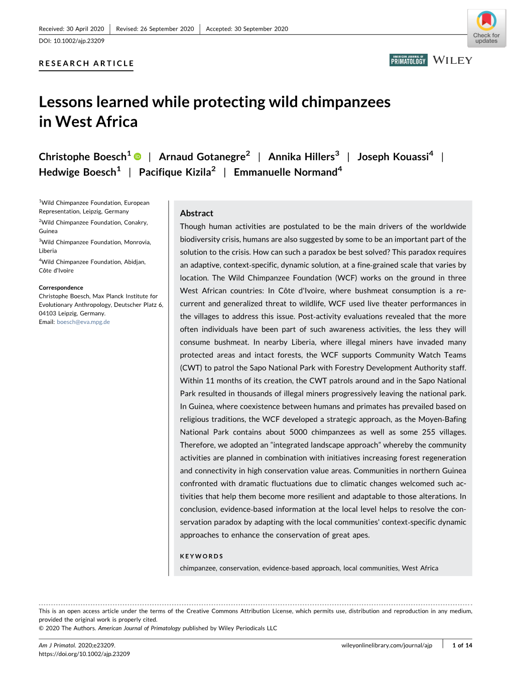 Lessons Learned While Protecting Wild Chimpanzees in West Africa