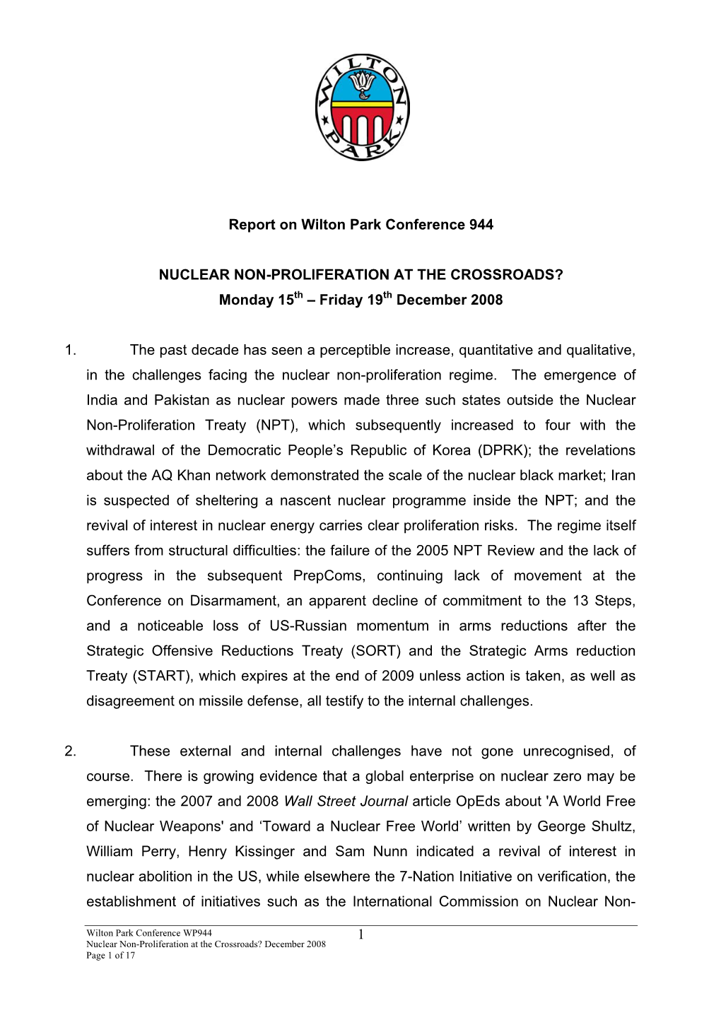 PDF Report for Nuclear Non-Proliferation at The