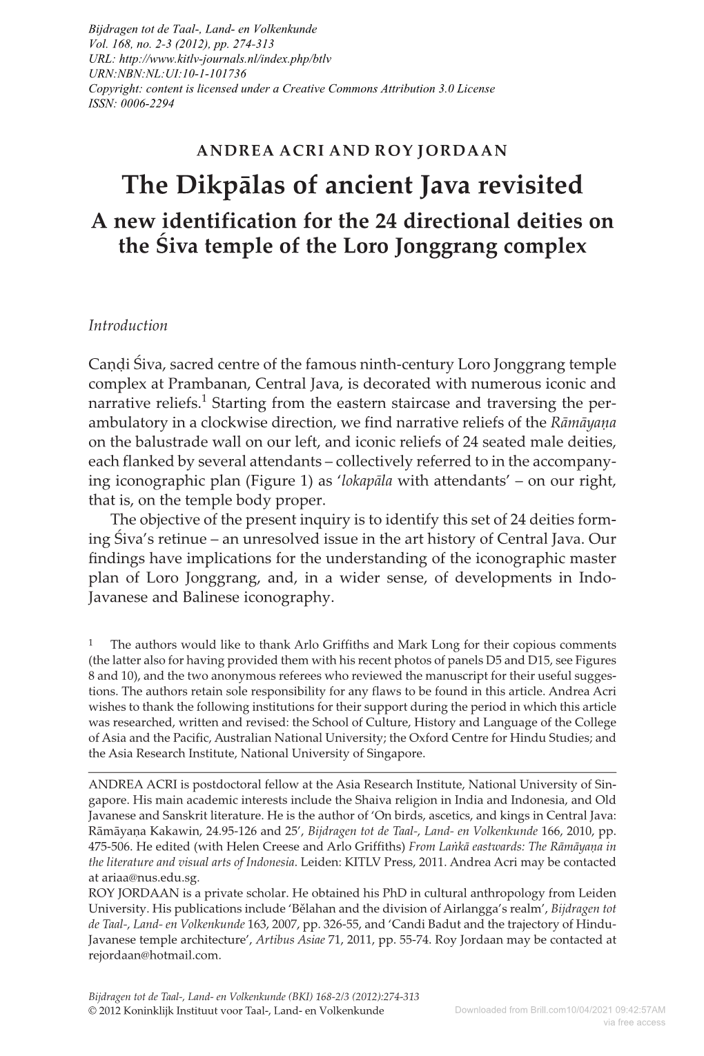 The Dikpālas of Ancient Java Revisited a New Identification for the 24 Directional Deities on the Śiva Temple of the Loro Jonggrang Complex