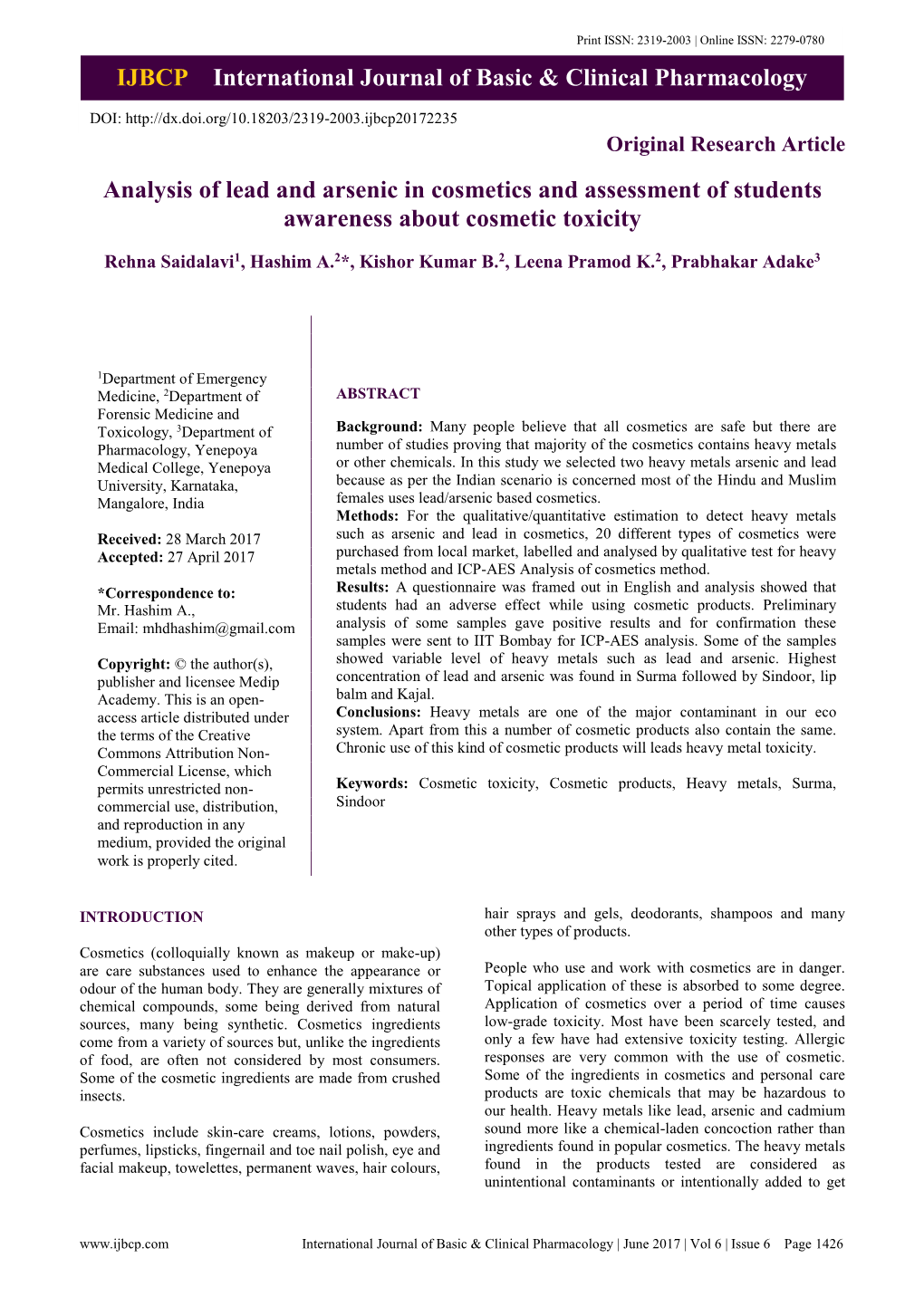 IJBCP International Journal of Basic & Clinical Pharmacology Analysis Of