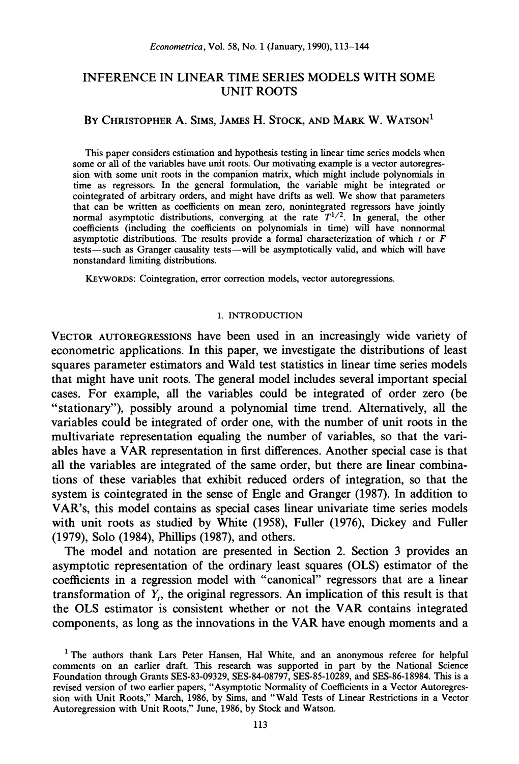 Inference in Linear Time Series Models with Some Unit Roots