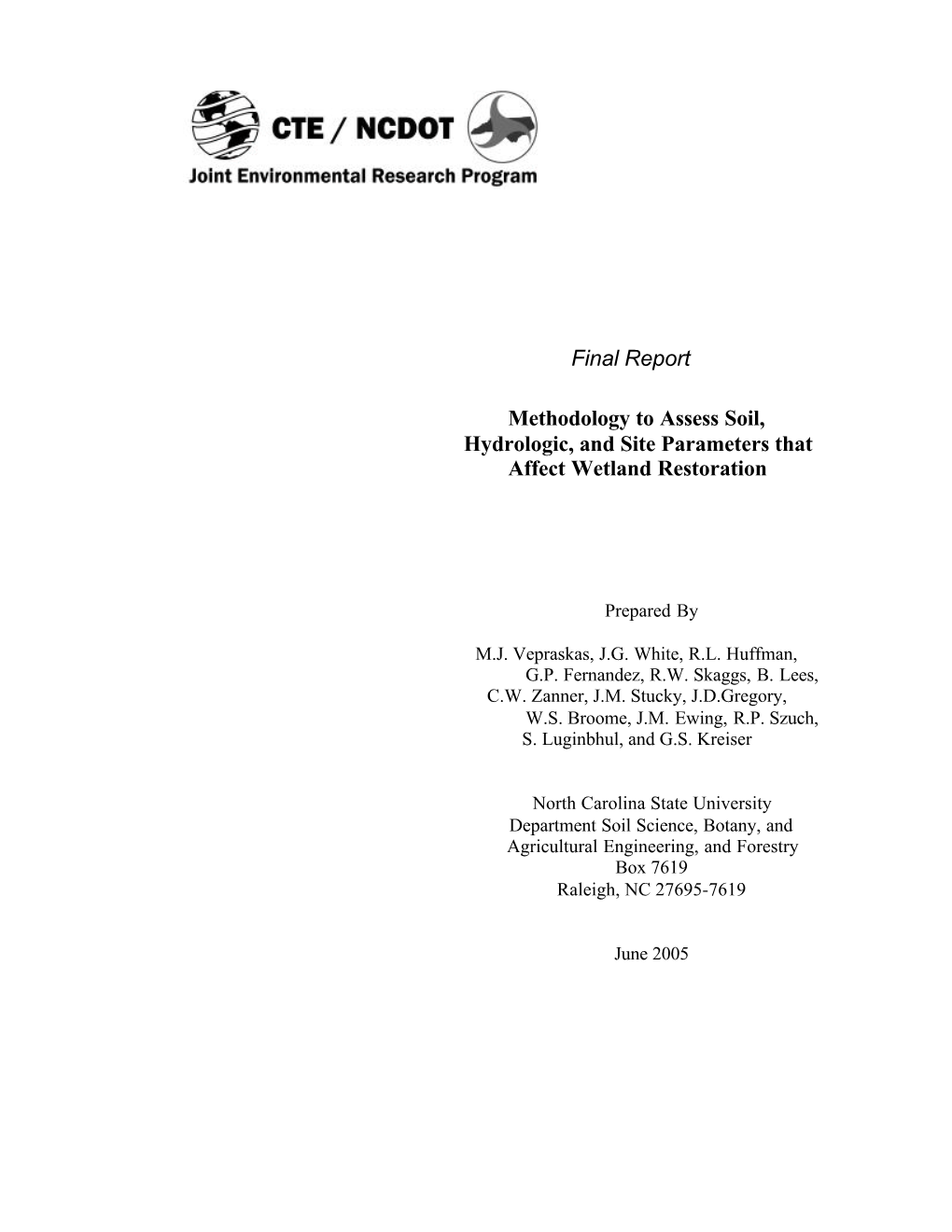 Final Report Methodology to Assess Soil, Hydrologic, and Site