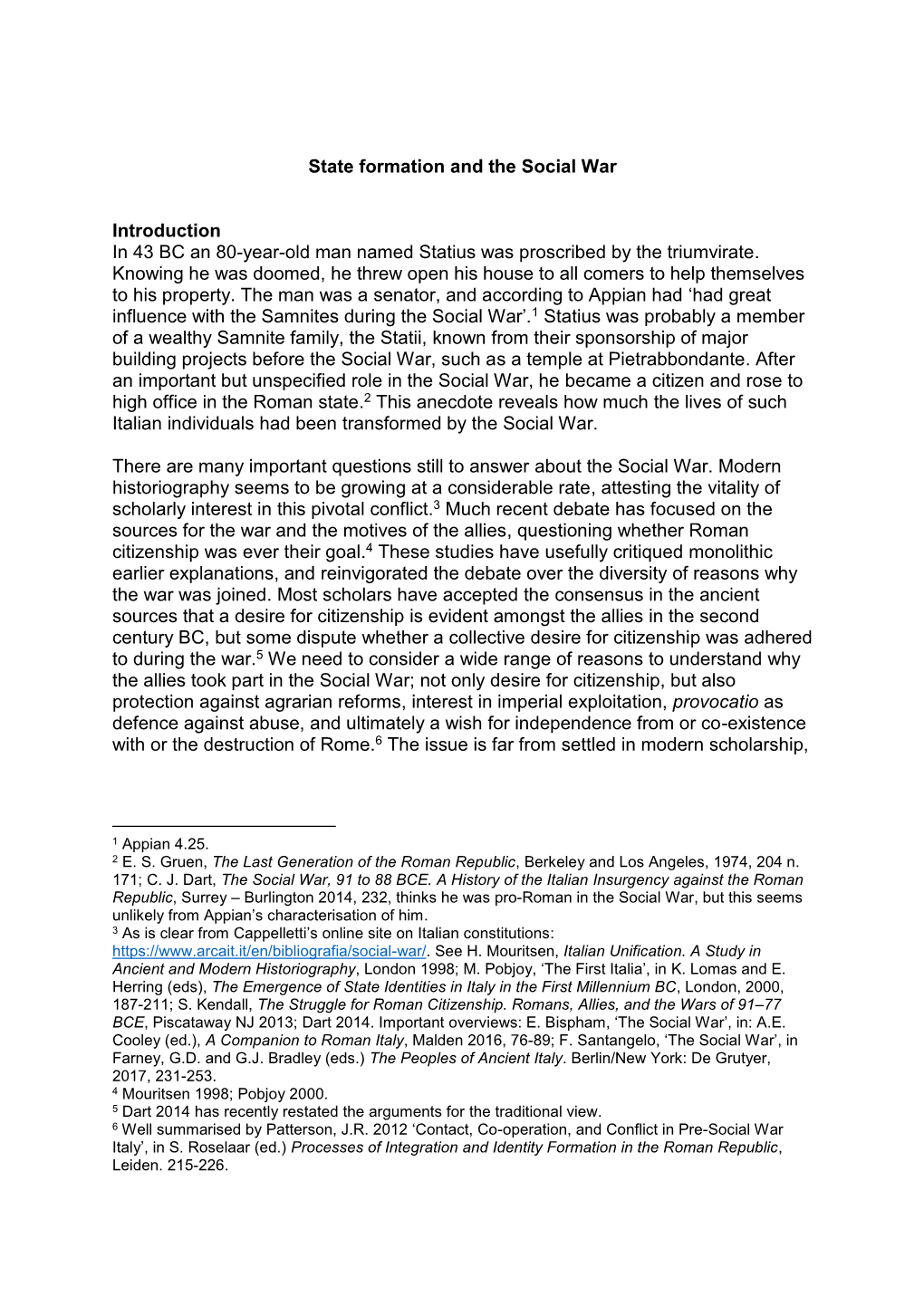 State Formation and the Social War Introduction in 43 BC an 80-Year