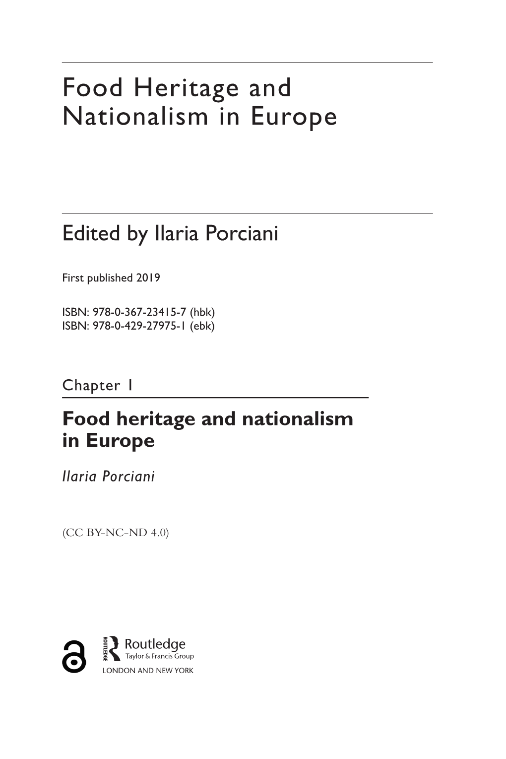 Food Heritage and Nationalism in Europe