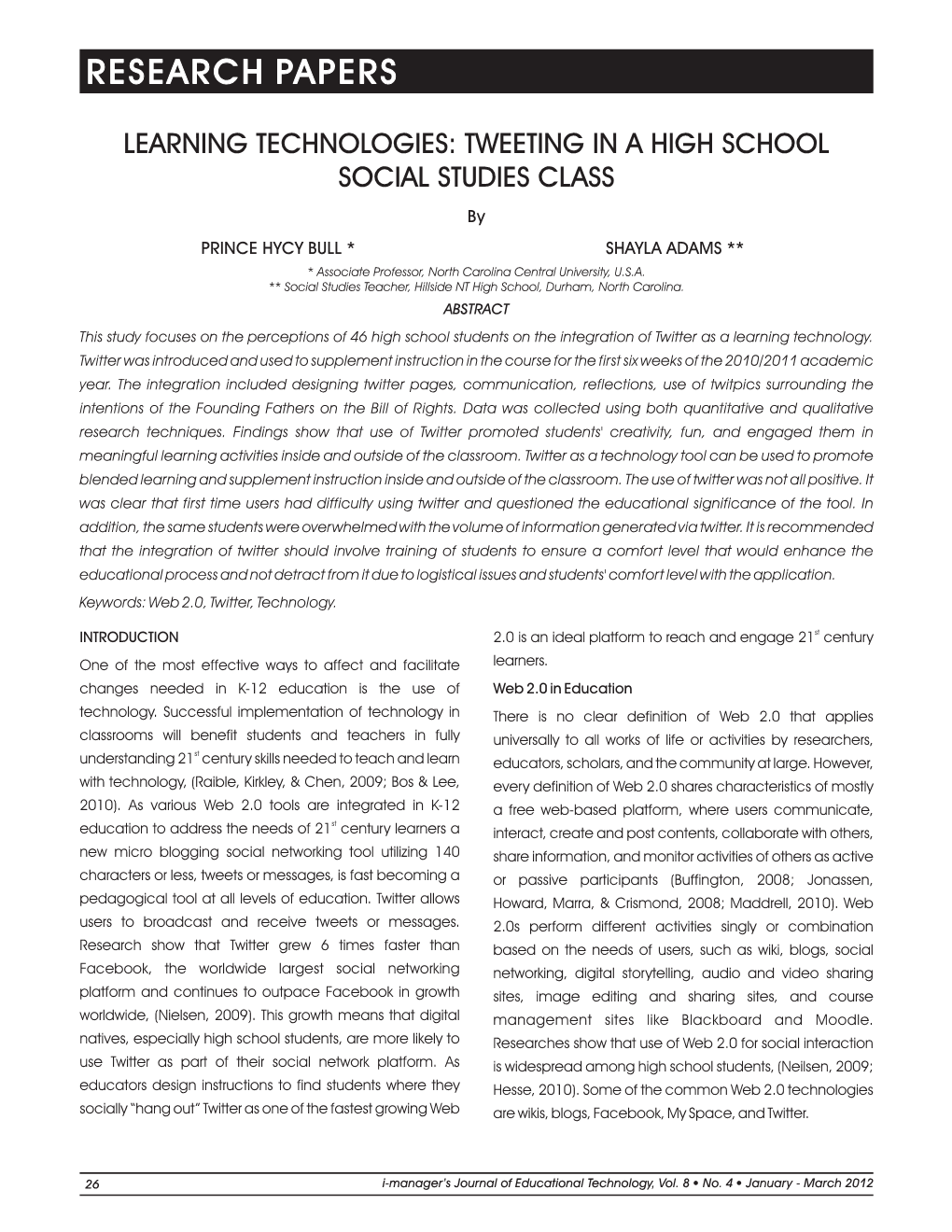 Learning Technologies: Tweeting in a High School Social Studies Class