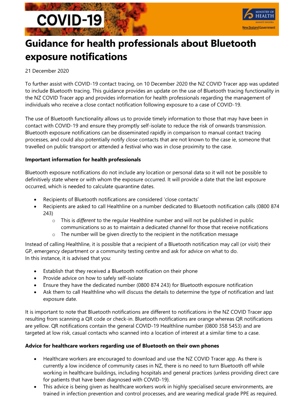 Guidance for Health Professionals About Bluetooth Exposure Notifications