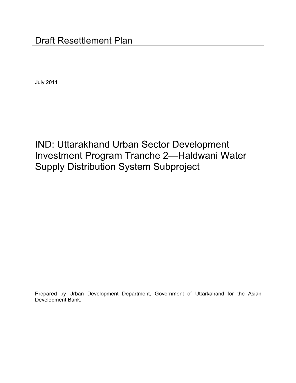 Draft RP: India: Uttarakhand Urban Sector Development Investment Program (Tranche 2)