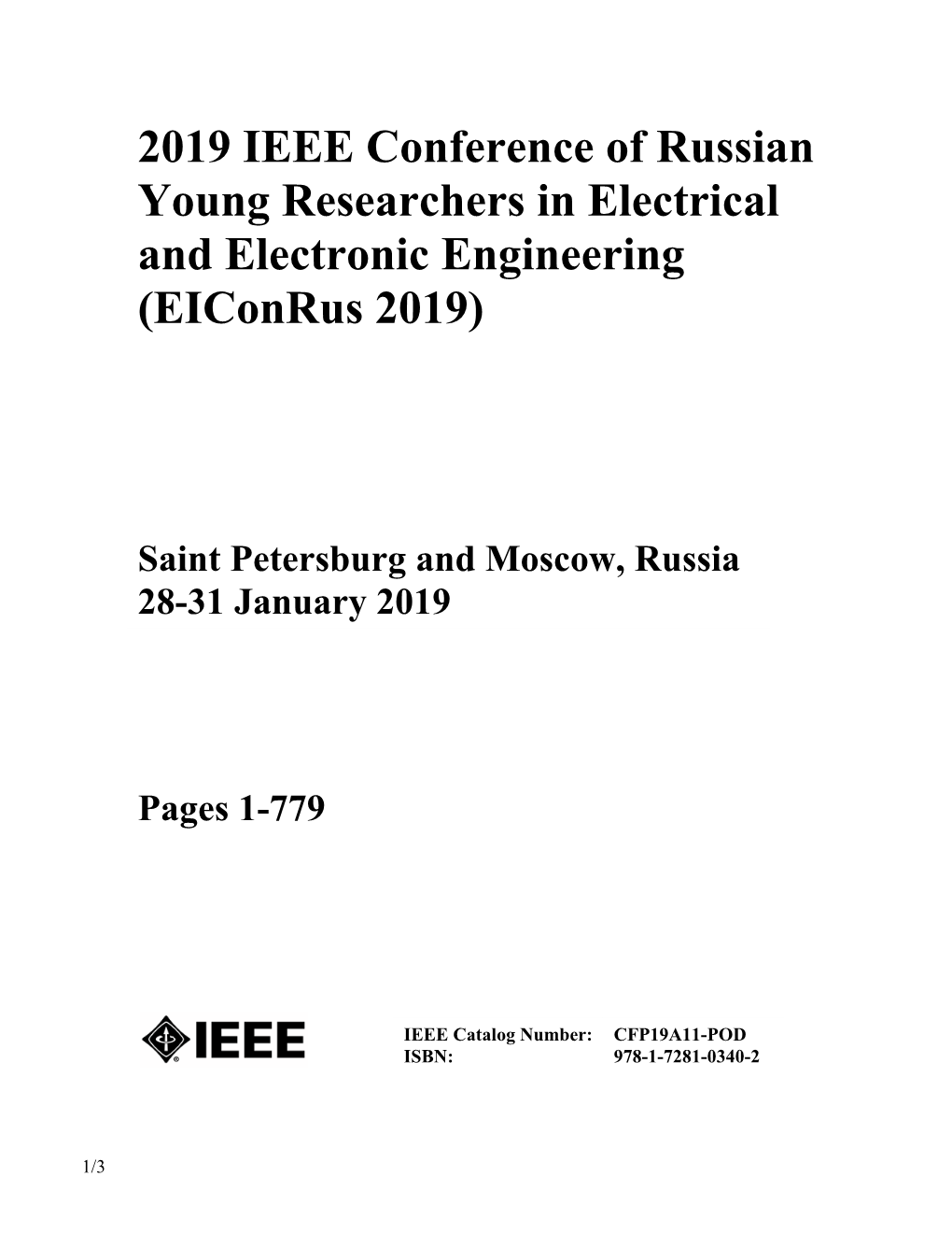 2019 IEEE Conference of Russian Young Researchers in Electrical and Electronic Engineering