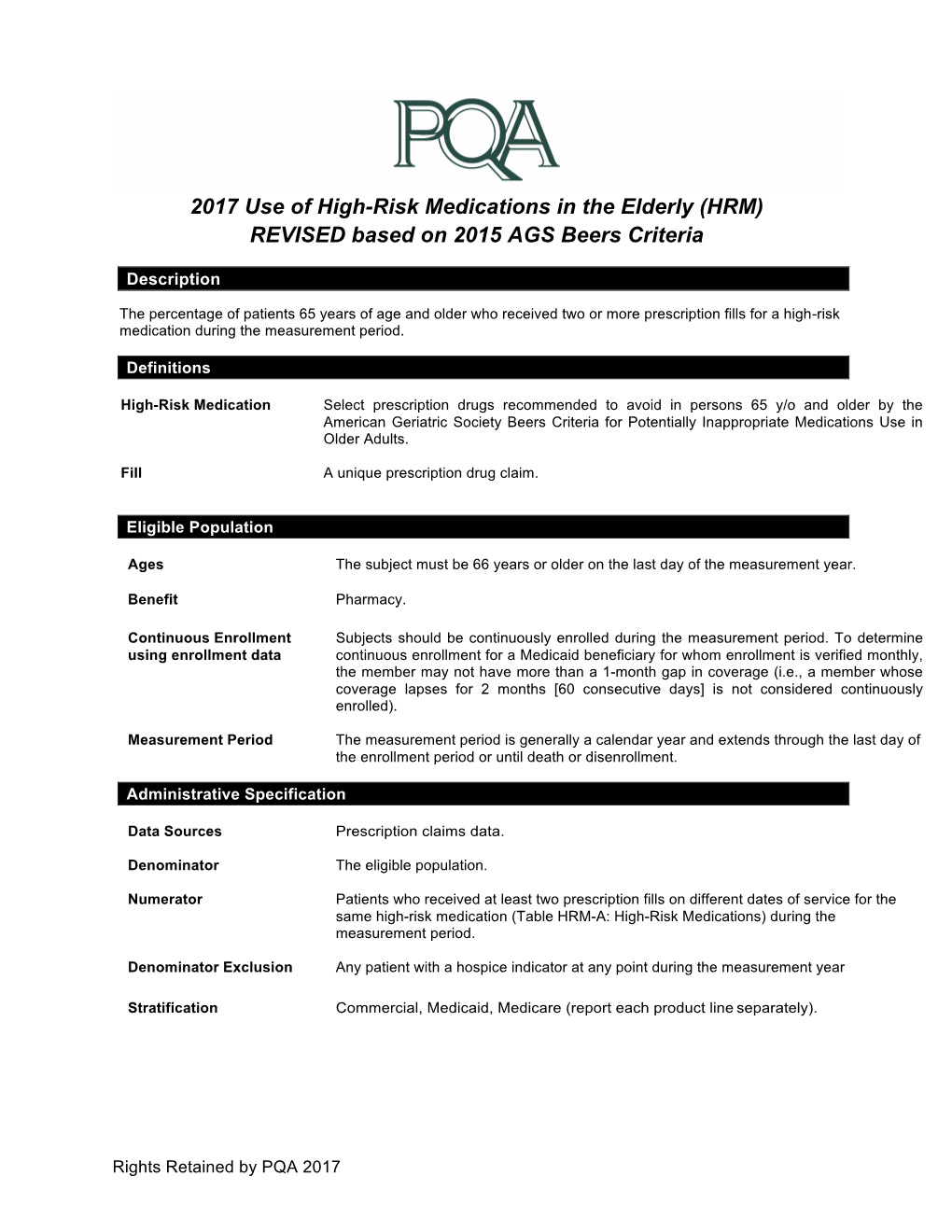 2017 Use of High-Risk Medications in the Elderly (HRM) REVISED Based on 2015 AGS Beers Criteria