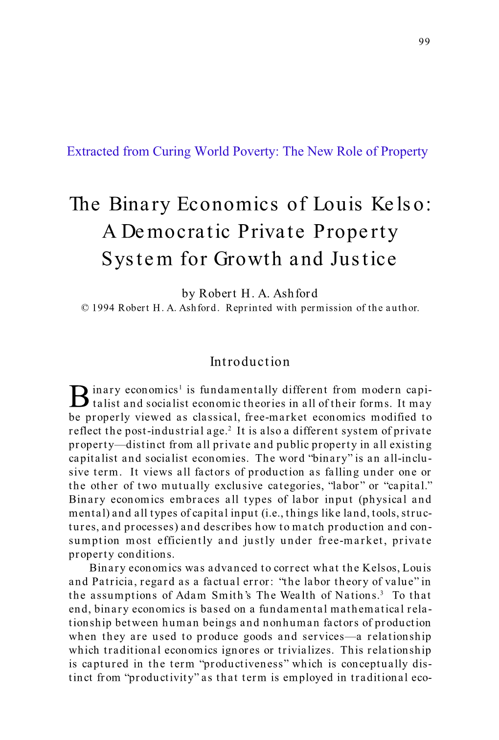 The Binary Economics of Louis Kelso: a Democratic Private Property System for Growth and Justice