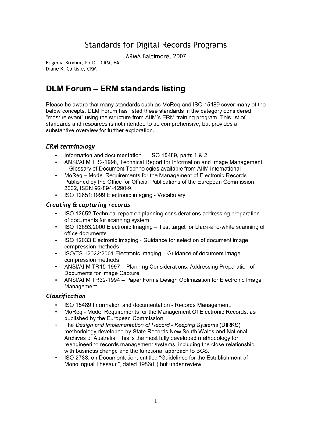 Standards for Digital Records Programs DLM Forum – ERM