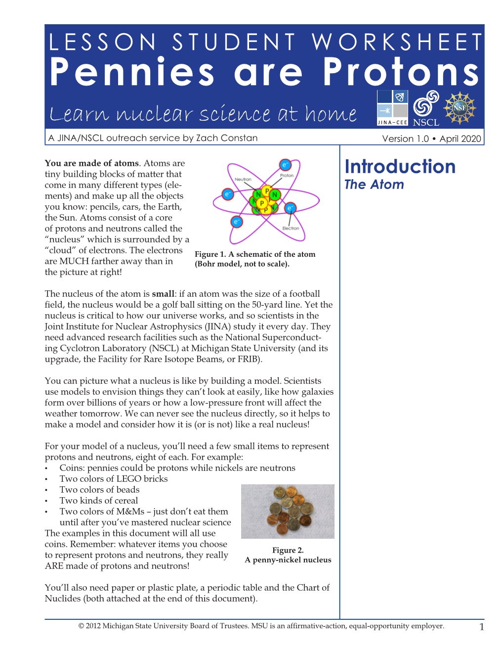 Pennies Are Protons Student Worksheet