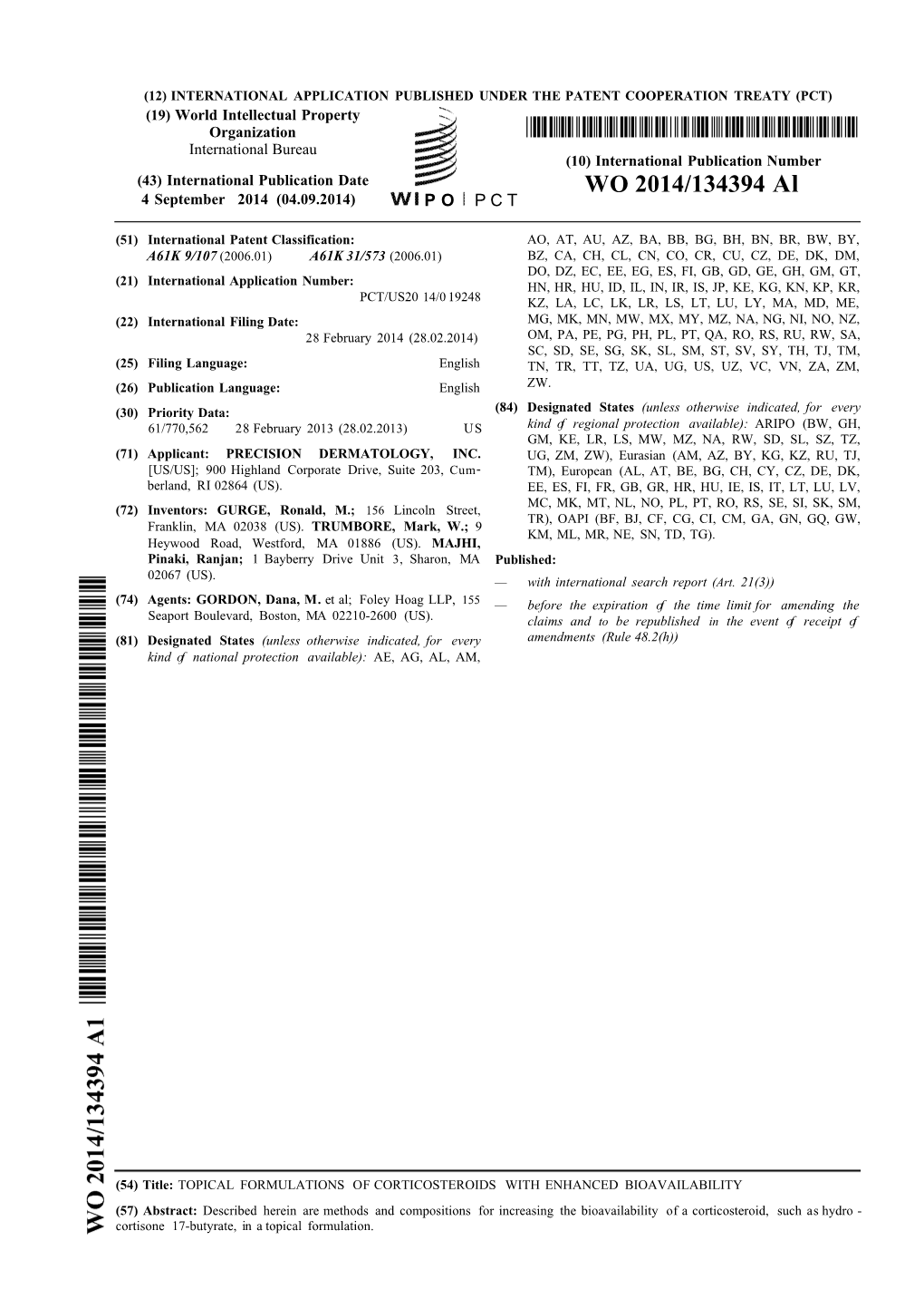 WO 2014/134394 Al 4 September 2014 (04.09.2014) P O P C T