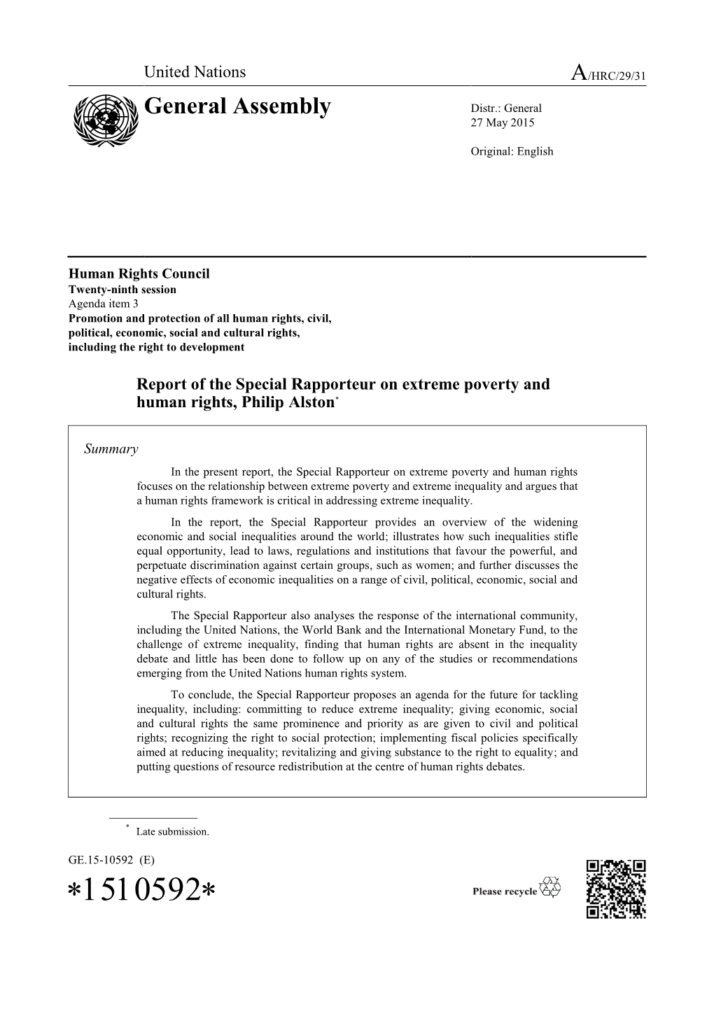 Report of the Special Rapporteur on Extreme Poverty and Human Rights, Philip Alston*