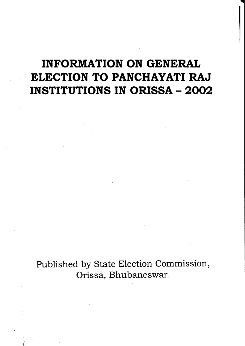 Information on General Election to Panchayati Raj Institutions in Orissa - 2002