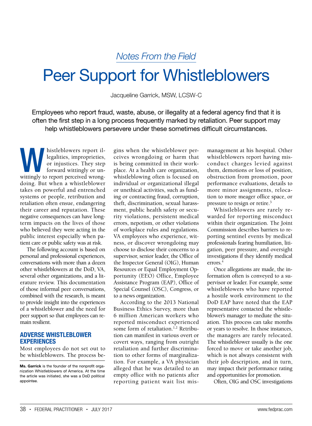 Peer Support for Whistleblowers